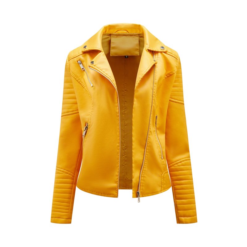 YJKDYK 2025 Spring Autumn Women's Motorcycle Uniform Female Slim Fit Collar Slanted Zipper Leather Jacket Women Cool Coats - Image 9