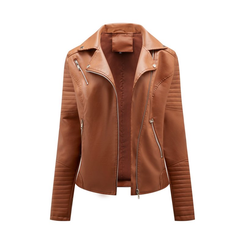 YJKDYK 2025 Spring Autumn Women's Motorcycle Uniform Female Slim Fit Collar Slanted Zipper Leather Jacket Women Cool Coats - Image 11