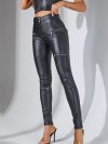 Shascullfites Melody Woman Faux Leather Pants Female Glossy Zipper Folds Hip-lift Leggings Motorcycle Pants Women