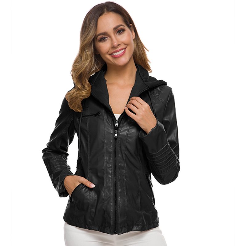 Faux Leather Jacket for Women, Female Winter Coat, Motorcycle Jacket, Faux Suede, PU Zipper Hoodies, Outerwear - Image 5