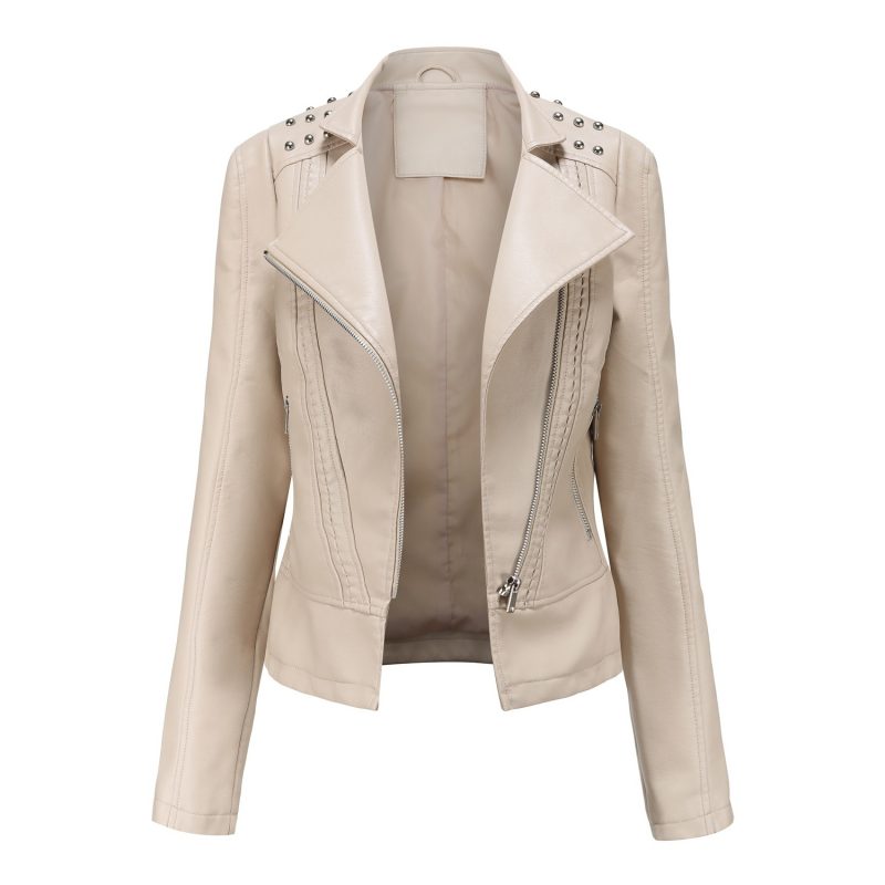 Women's Punk Rivet Leather Jacket Spring Autumn Retro Turndown Collar Slim Casual Ladies Faux Soft Leather Moto Biker Outerwear - Image 8
