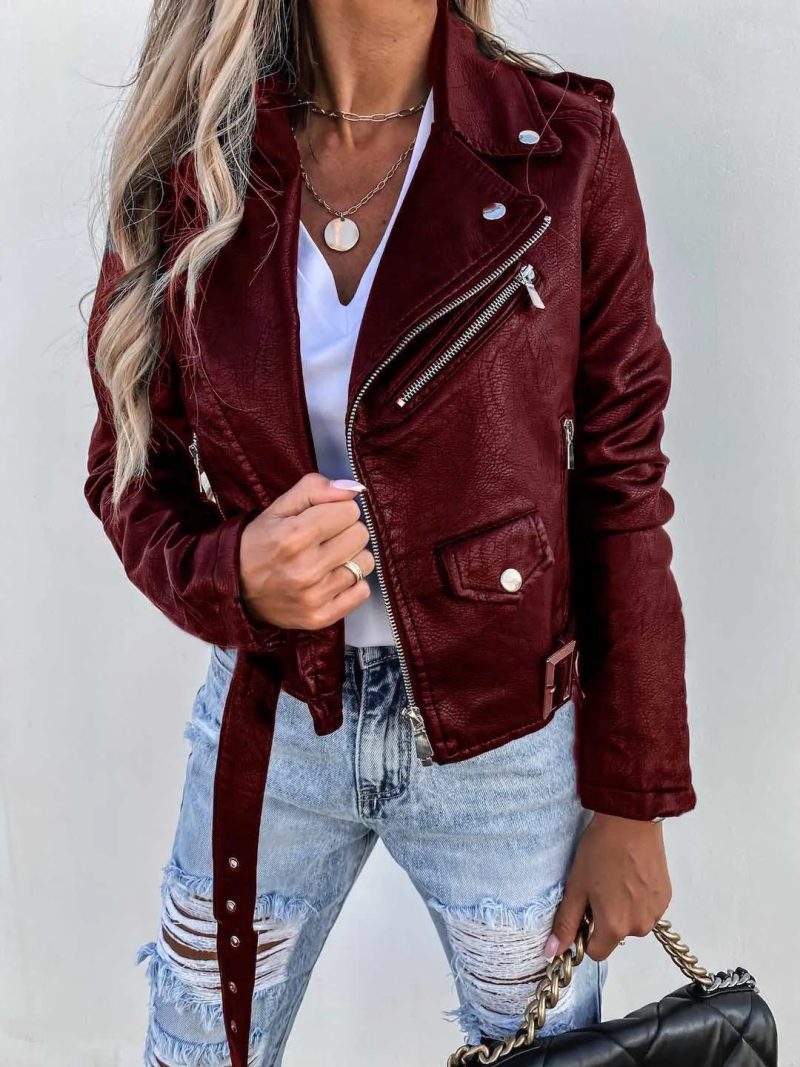 Mandylandy Locomotive PU Jackets Outwear Women Long Sleeve Zipper Fashion Jacket PU Leather Coat Motorcycle Short Coats Outwear - Image 8