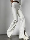 2022 Autumn/winter New Pu Leather White Split Open Flared Pants Sexy Tight Micro Flare Leggings Women's Wholesale Agency