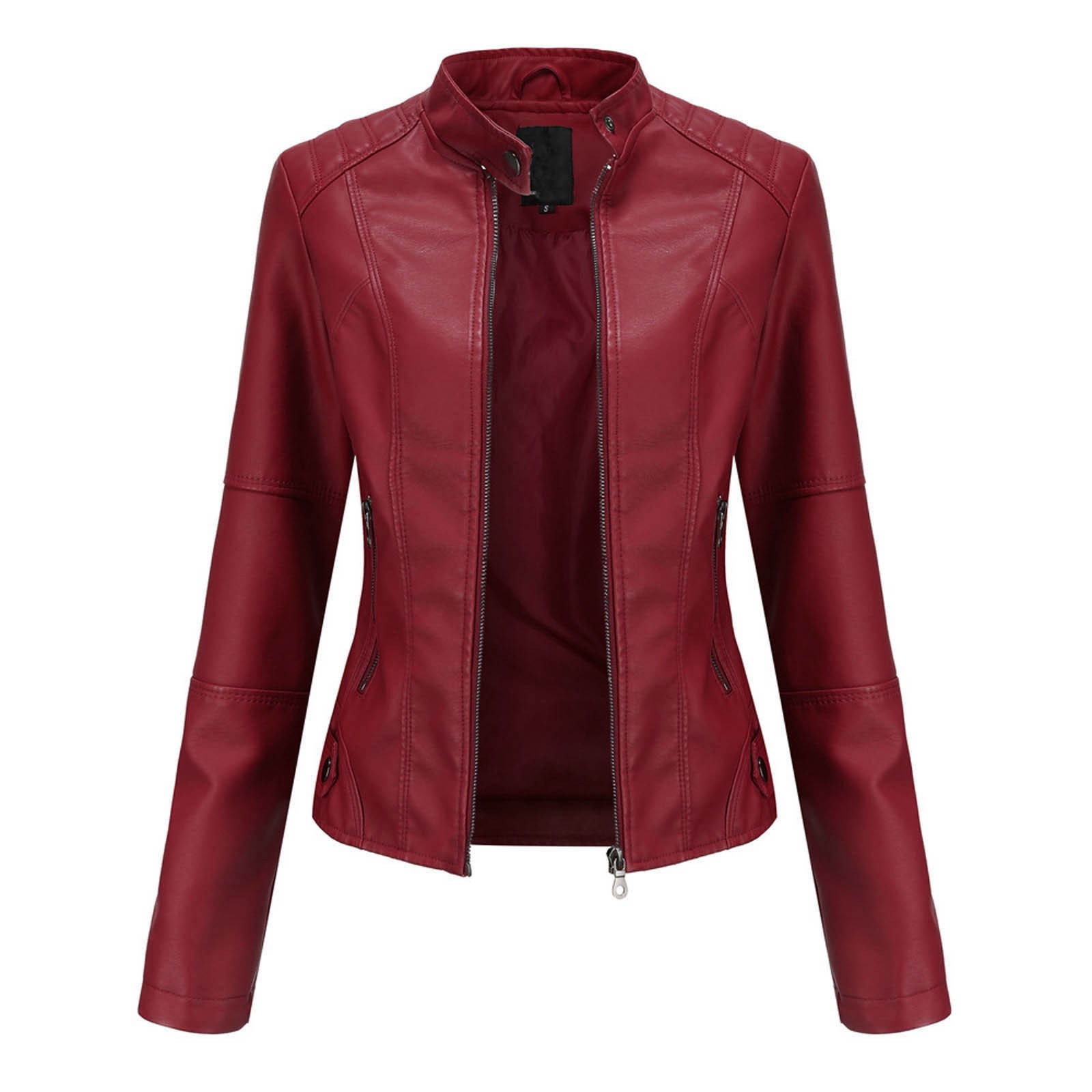 Women's Solid Color Pu Leather Jackets Slim Fit Zipper Leather Bomber Coat Turtleneck Women's Motorcycle Leather Jackets куртка - Image 7