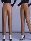 Genuine Leather Pants Women's Sheepskin Ankle-Tied Harem Autumn and Winter New Casual Pants Elastic High Waist Pants