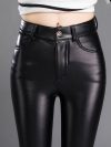 Stretch Skinny Leather Pants for Women Fleece Winter Velvet Casual Trousers Thick Warm Female Pencil Leggings Autumn High Waist