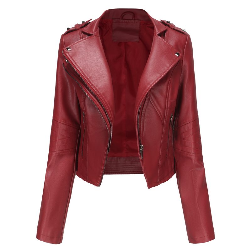 YJKDYK 2025 Spring Autumn Women's Leather Coat Female Pure Color Lapel Rivet Short Jacket Zipper Leather Jacket Women's Clothing - Image 6