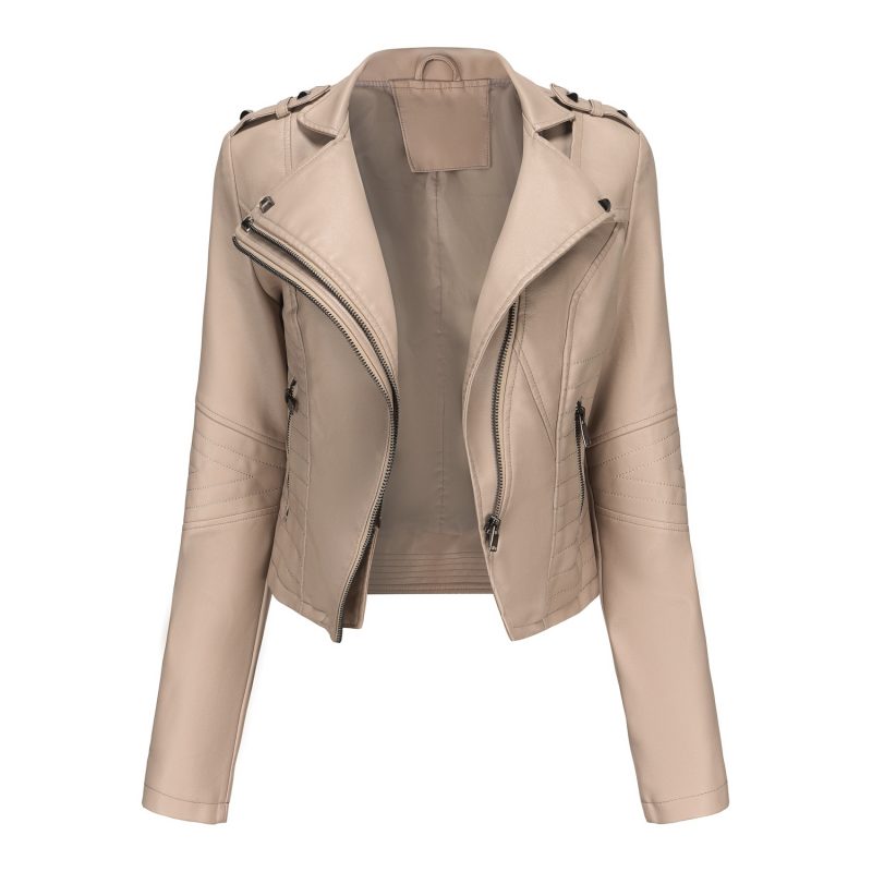 YJKDYK 2025 Spring Autumn Women's Leather Coat Female Pure Color Lapel Rivet Short Jacket Zipper Leather Jacket Women's Clothing - Image 7