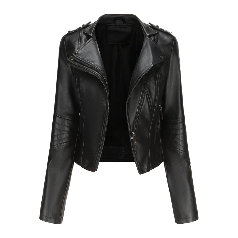 YJKDYK 2025 Spring Autumn Women's Leather Coat Female Pure Color Lapel Rivet Short Jacket Zipper Leather Jacket Women's Clothing - Image 8