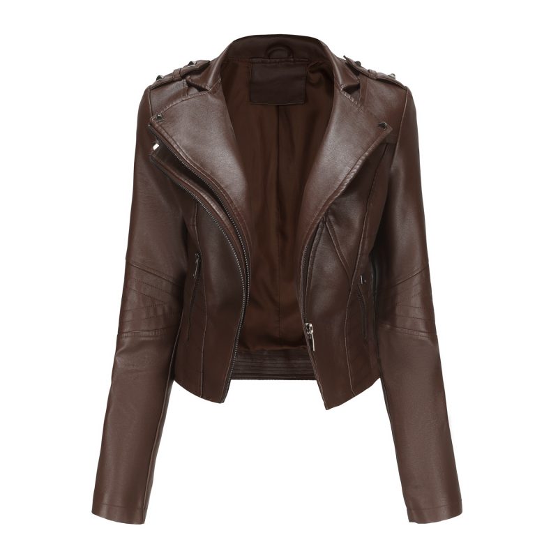 YJKDYK 2025 Spring Autumn Women's Leather Coat Female Pure Color Lapel Rivet Short Jacket Zipper Leather Jacket Women's Clothing - Image 9