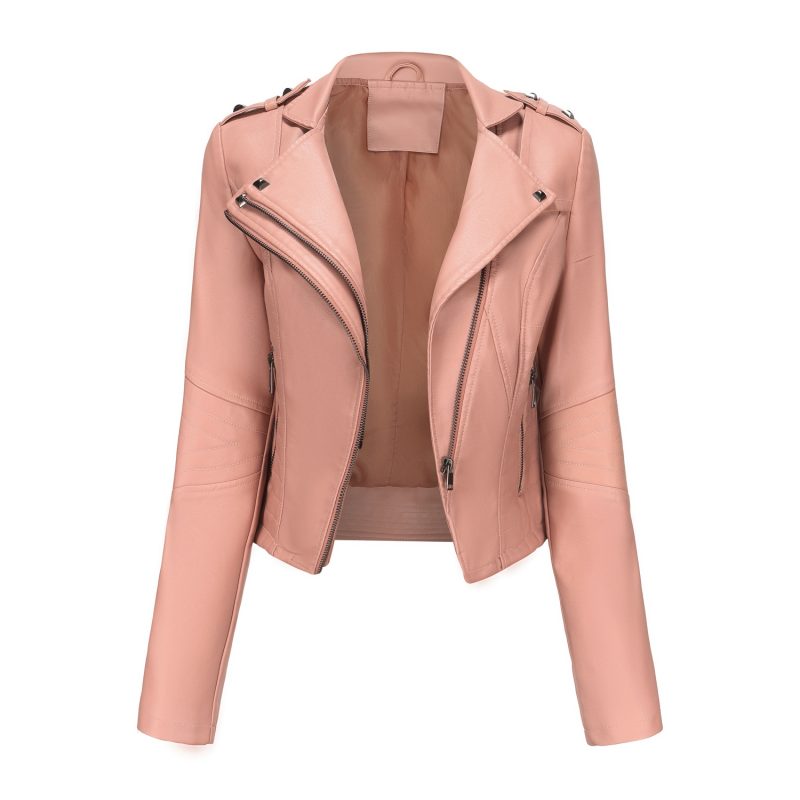 YJKDYK 2025 Spring Autumn Women's Leather Coat Female Pure Color Lapel Rivet Short Jacket Zipper Leather Jacket Women's Clothing - Image 10