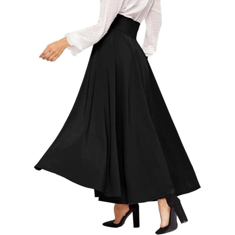 Women Skirt Elegant Lace-up Maxi Skirt with High Waist A-line Silhouette Solid Color Pleated Ankle Length for Women for Spring - Image 2