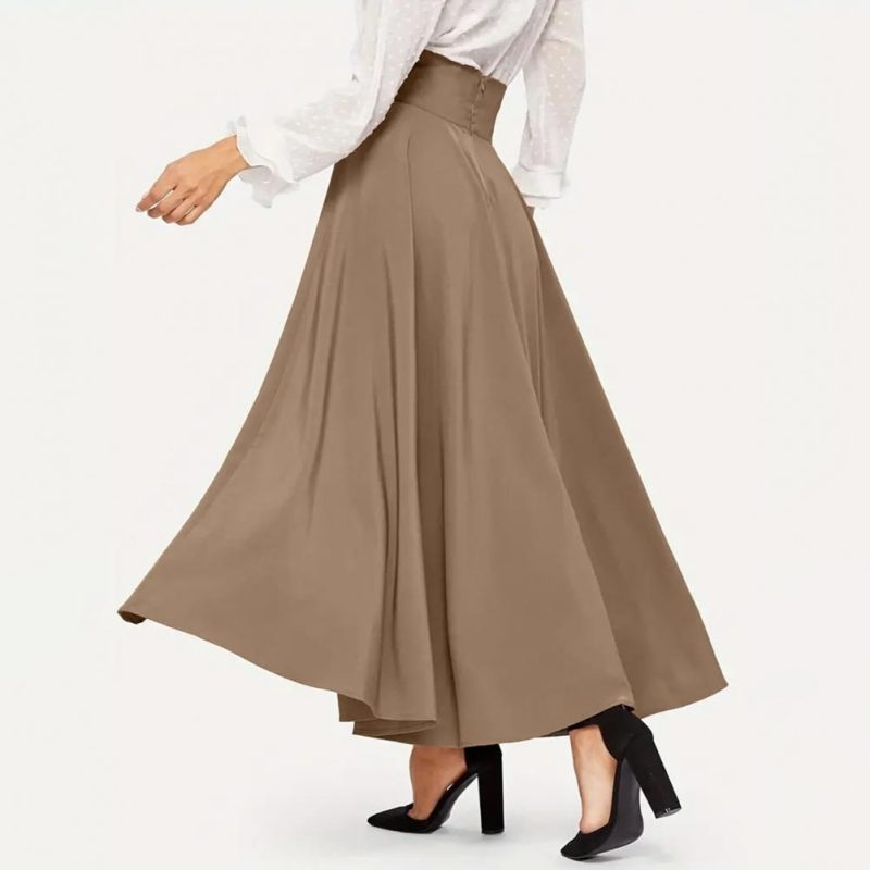 Women Skirt Elegant Lace-up Maxi Skirt with High Waist A-line Silhouette Solid Color Pleated Ankle Length for Women for Spring - Image 5