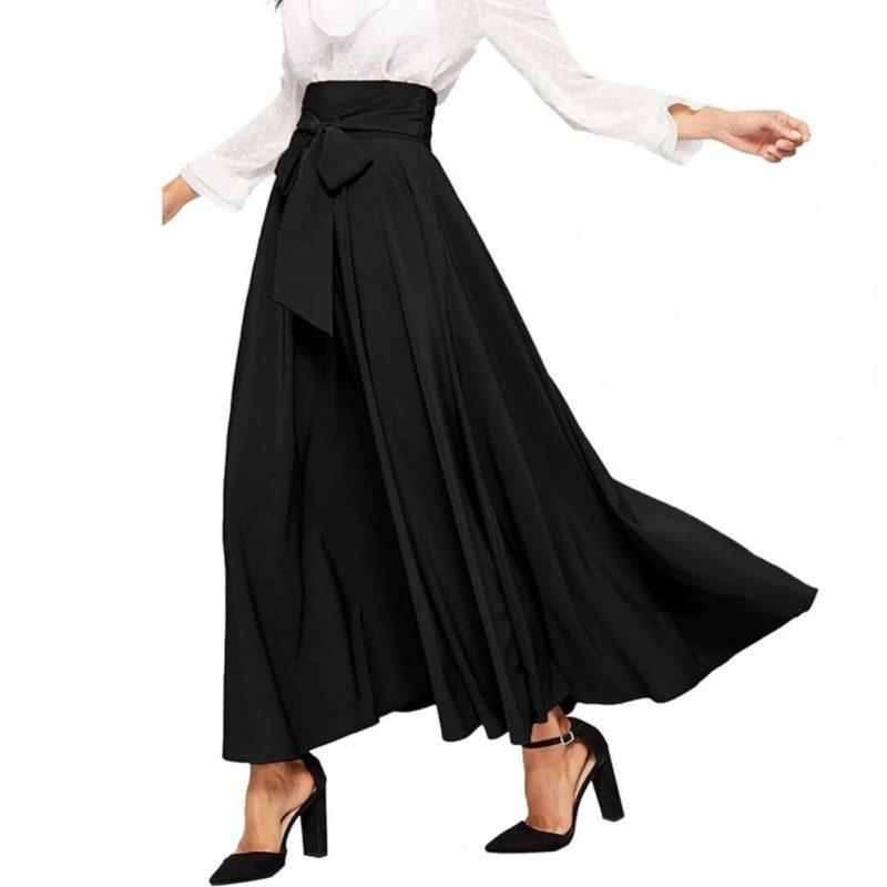Women Skirt Elegant Lace-up Maxi Skirt with High Waist A-line Silhouette Solid Color Pleated Ankle Length for Women for Spring - Image 6