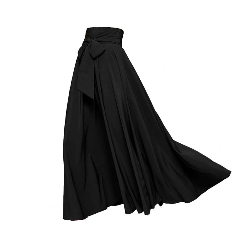Women Skirt Elegant Lace-up Maxi Skirt with High Waist A-line Silhouette Solid Color Pleated Ankle Length for Women for Spring - Image 7