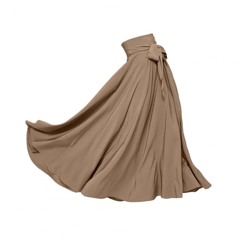 Women Skirt Elegant Lace-up Maxi Skirt with High Waist A-line Silhouette Solid Color Pleated Ankle Length for Women for Spring - Image 8