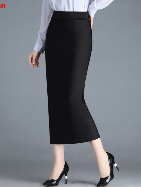 Stretch Pencil Skirts for Women, Office Lady, Formal Black Midi Skirts, Elegant Female Package Hip Skirts, Spring and Autumn