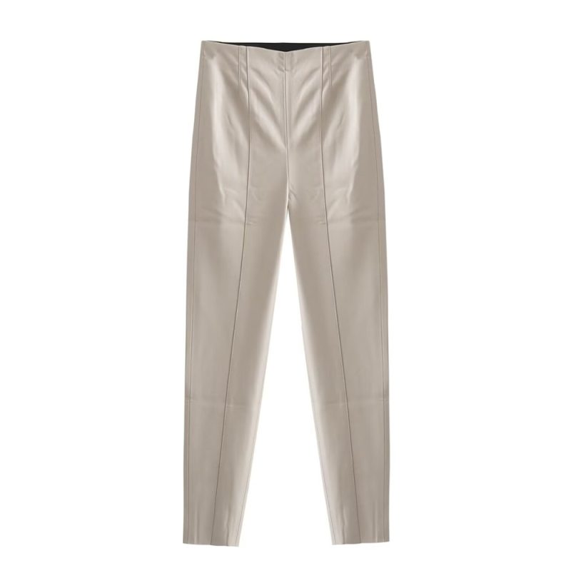 Zach Ailsa 2024 Spring New Product Women's Fashion and Temperament Solid Color Imitation Leather Bottom Pants - Image 3