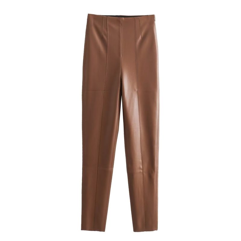 Zach Ailsa 2024 Spring New Product Women's Fashion and Temperament Solid Color Imitation Leather Bottom Pants - Image 4