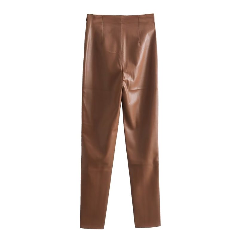 Zach Ailsa 2024 Spring New Product Women's Fashion and Temperament Solid Color Imitation Leather Bottom Pants - Image 5