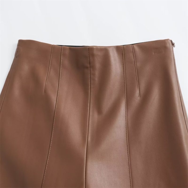 Zach Ailsa 2024 Spring New Product Women's Fashion and Temperament Solid Color Imitation Leather Bottom Pants - Image 6