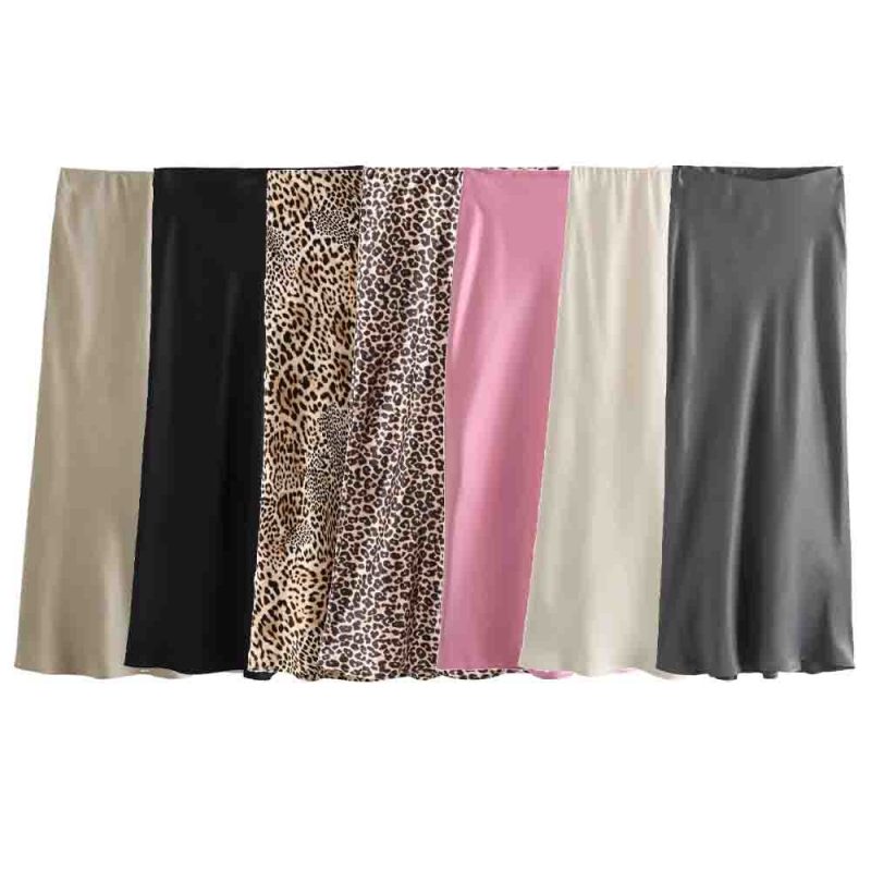UNIZERA2024 summer new casual women's clothing simple and fashionable high waisted slim fit silk satin texture MIDI skirt