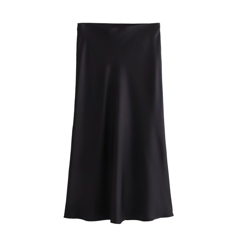 UNIZERA2024 summer new casual women's clothing simple and fashionable high waisted slim fit silk satin texture MIDI skirt - Image 2