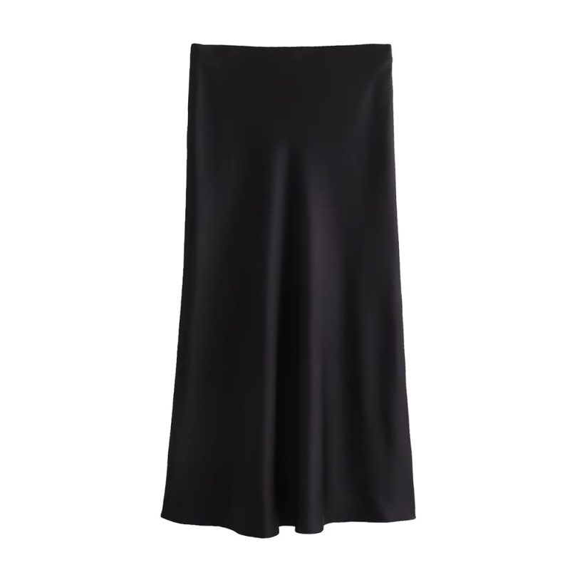 UNIZERA2024 summer new casual women's clothing simple and fashionable high waisted slim fit silk satin texture MIDI skirt - Image 3