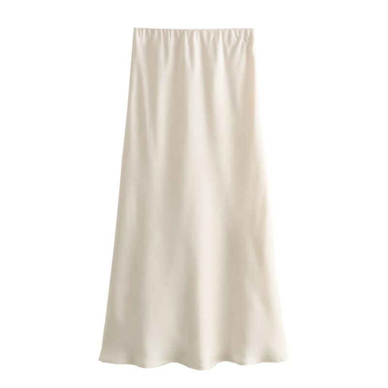 UNIZERA2024 summer new casual women's clothing simple and fashionable high waisted slim fit silk satin texture MIDI skirt - Image 8