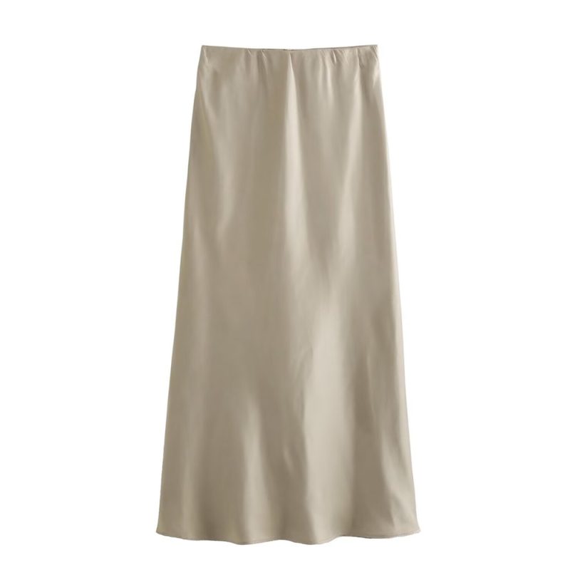 UNIZERA2024 summer new casual women's clothing simple and fashionable high waisted slim fit silk satin texture MIDI skirt - Image 9