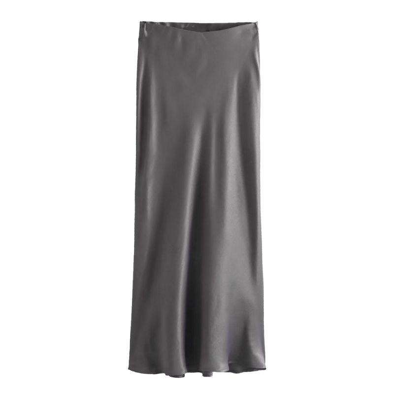 UNIZERA2024 summer new casual women's clothing simple and fashionable high waisted slim fit silk satin texture MIDI skirt - Image 10