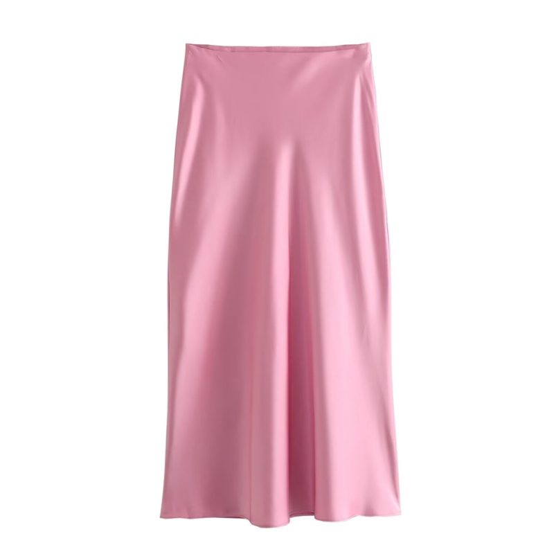 UNIZERA2024 summer new casual women's clothing simple and fashionable high waisted slim fit silk satin texture MIDI skirt - Image 11