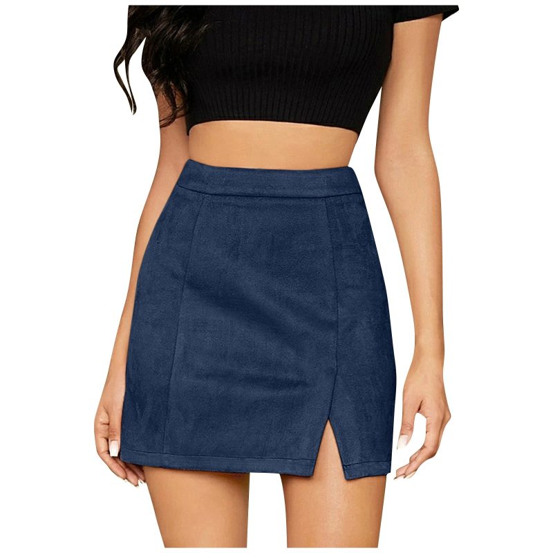 Women's High Waist Faux Suede Side Split Short Skirt - Image 2