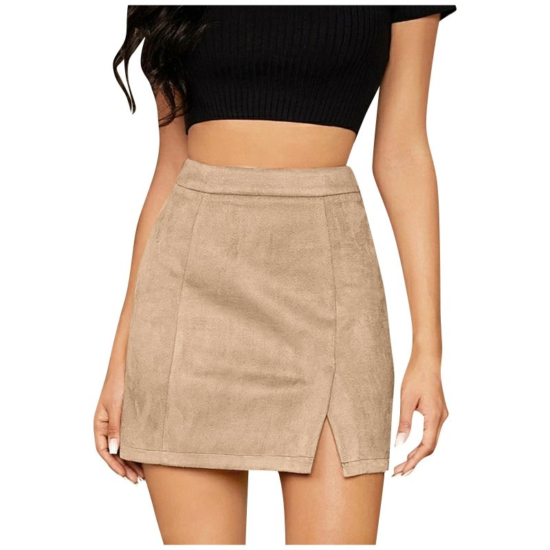Women's High Waist Faux Suede Side Split Short Skirt - Image 4