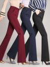 Autumn Winter Women's Pants Solid Casual Front Zipper Flared Pants OL Ladies Career Long Trousers Elegant High Waist Work Pant