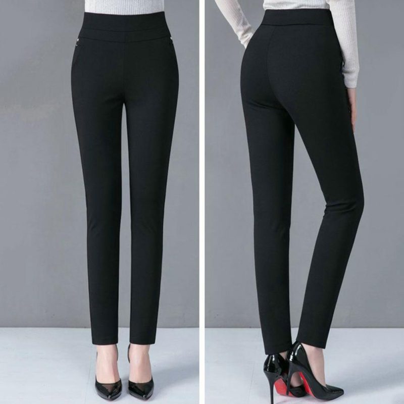 Spring Fall Women Trousers High Waist Tummy Control Women's Pants Casual Solid Color Ankle Length Office Pants for Work - Image 2