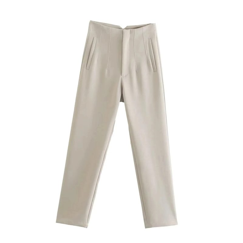 TRAFZA 2024 Woman Solid Trouser High Waist Slim Zipper Fly Long Pants Female Wild Commute Office Lady Woman Pencil Pant Street - Image 8