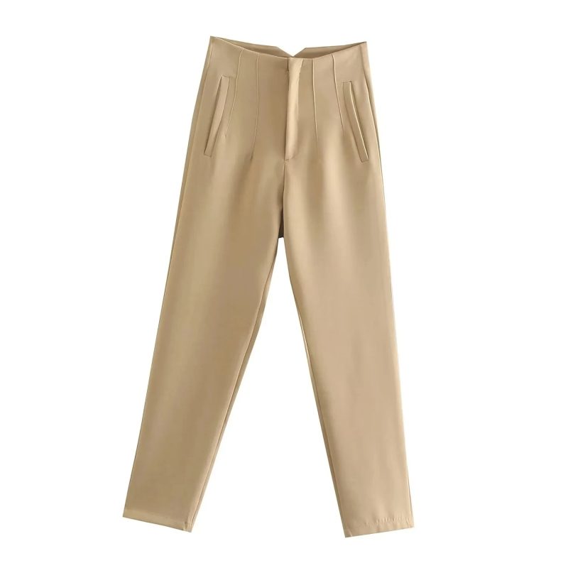 TRAFZA 2024 Woman Solid Trouser High Waist Slim Zipper Fly Long Pants Female Wild Commute Office Lady Woman Pencil Pant Street - Image 9