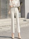 Women's Spring Autumn Solid Color Button Zipper Pockets for Fashionable Casual Formal Flare Trouser Suits All-match Pants