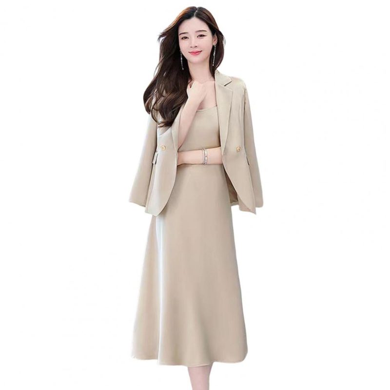 2Pcs Women Outfit Commute Trendy Office Lady Dress Coat Set Elegant Sling Style Coat Long Dress Suit Lady Business Skirt Suit - Image 7