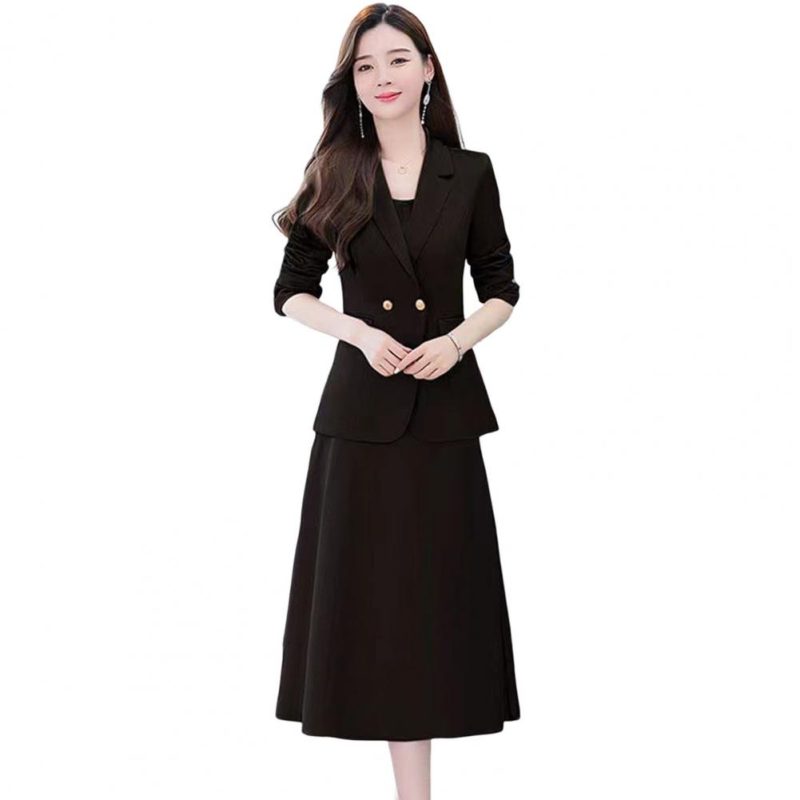 2Pcs Women Outfit Commute Trendy Office Lady Dress Coat Set Elegant Sling Style Coat Long Dress Suit Lady Business Skirt Suit - Image 8