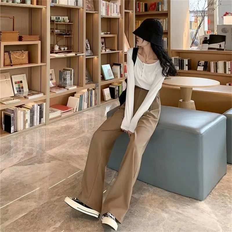 Fashion High Waist Wide Leg Pants Women Spring Fall Baggy Black Trouser Office Ladies Full Length Straight Suit Pant Outwear New - Image 4
