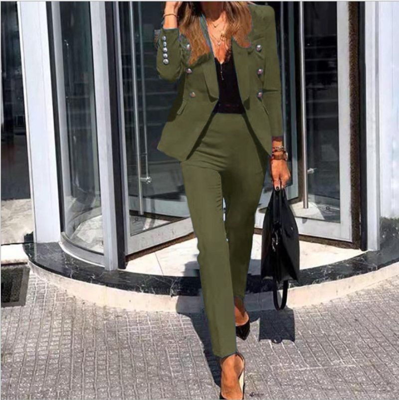 Women Jacket Blazer Suit Fashion Casual Ladies Solid Color Two Piece 2021 Autumn Winter Office Wear Elegant Suit Jacket Pants - Image 6