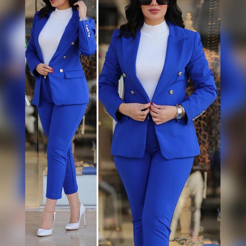 Women Commute Suit Double-breasted Women's Coat Pants Suit with High Waist Slim Fit Pants Lapel Jacket for Formal Business - Image 4