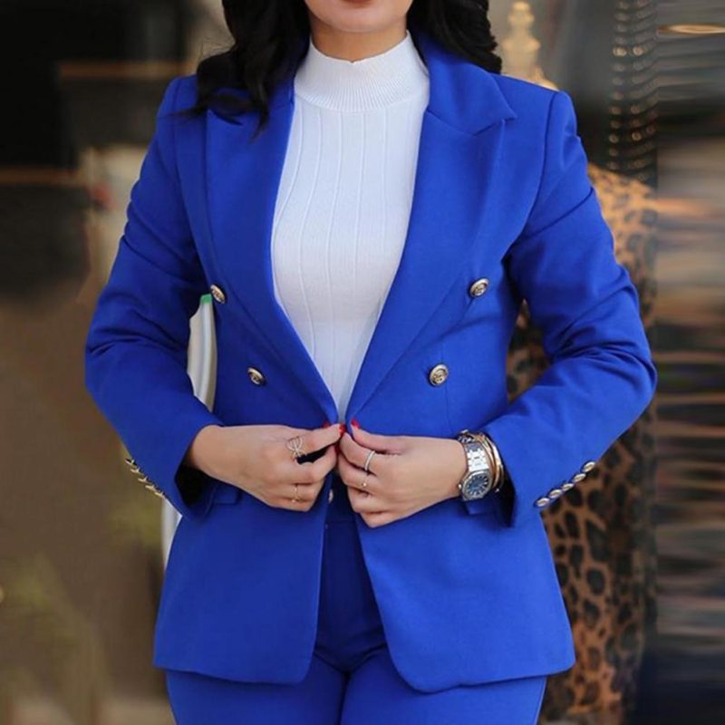 Women Commute Suit Double-breasted Women's Coat Pants Suit with High Waist Slim Fit Pants Lapel Jacket for Formal Business - Image 5