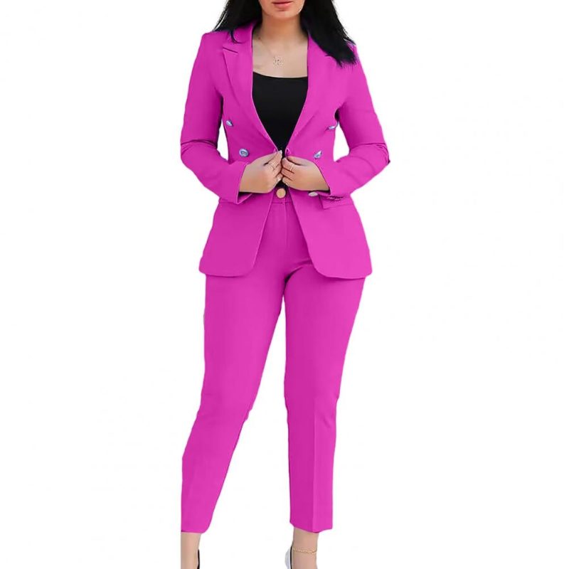 Women Commute Suit Double-breasted Women's Coat Pants Suit with High Waist Slim Fit Pants Lapel Jacket for Formal Business - Image 7