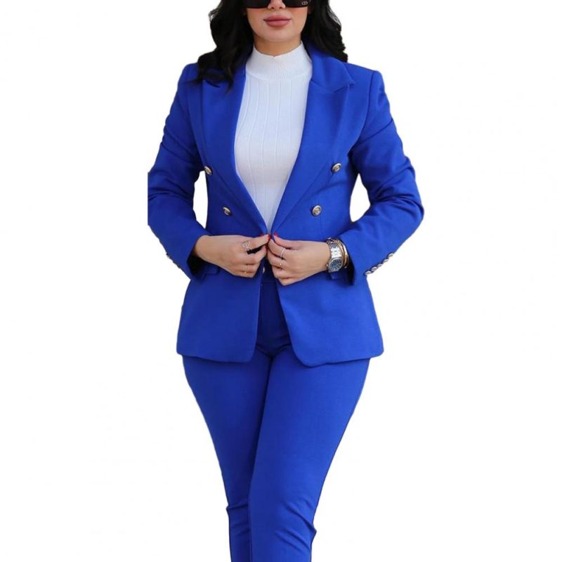 Women Commute Suit Double-breasted Women's Coat Pants Suit with High Waist Slim Fit Pants Lapel Jacket for Formal Business - Image 8