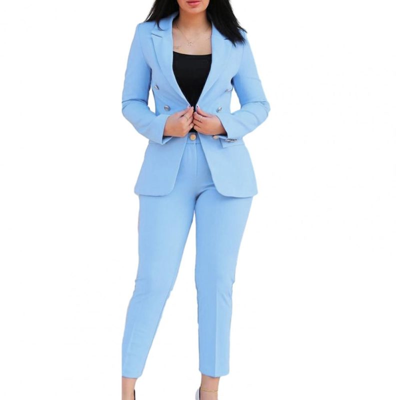 Women Commute Suit Double-breasted Women's Coat Pants Suit with High Waist Slim Fit Pants Lapel Jacket for Formal Business - Image 9