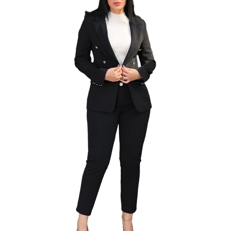 Women Commute Suit Double-breasted Women's Coat Pants Suit with High Waist Slim Fit Pants Lapel Jacket for Formal Business - Image 10