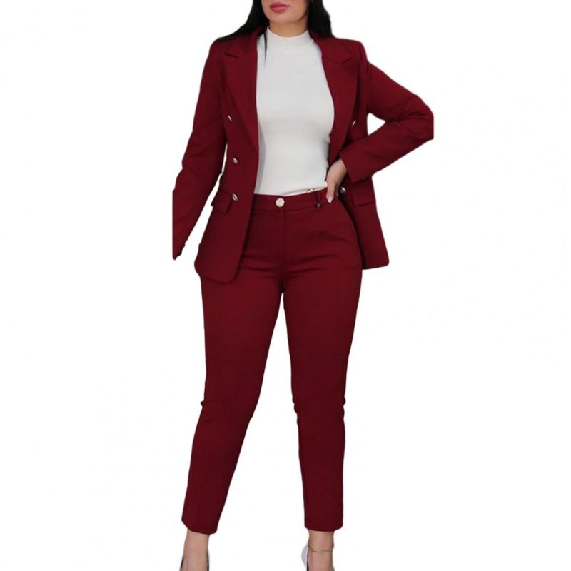 Women Commute Suit Double-breasted Women's Coat Pants Suit with High Waist Slim Fit Pants Lapel Jacket for Formal Business - Image 11